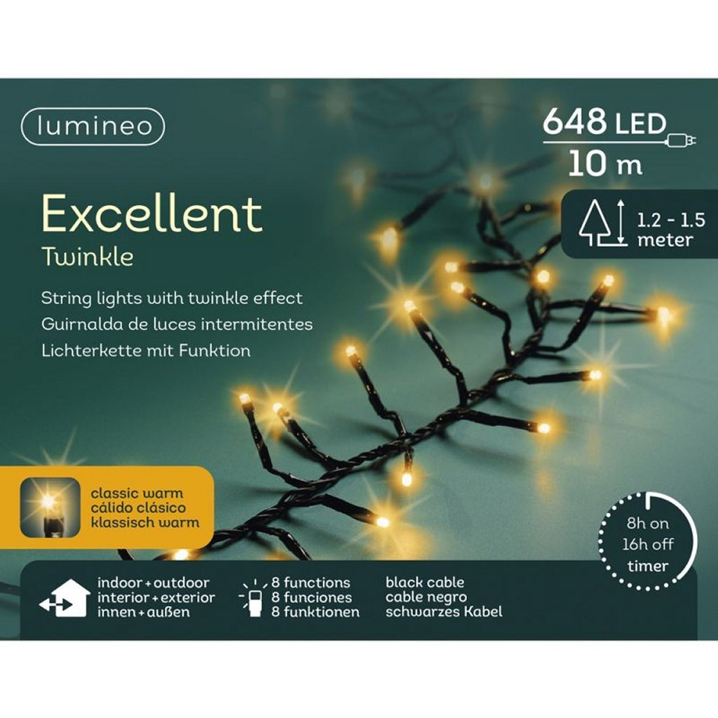 Lumineo LED ausgezeichnetes Funkeln 648 LEDs 100 cm schwarz warmweißes Licht