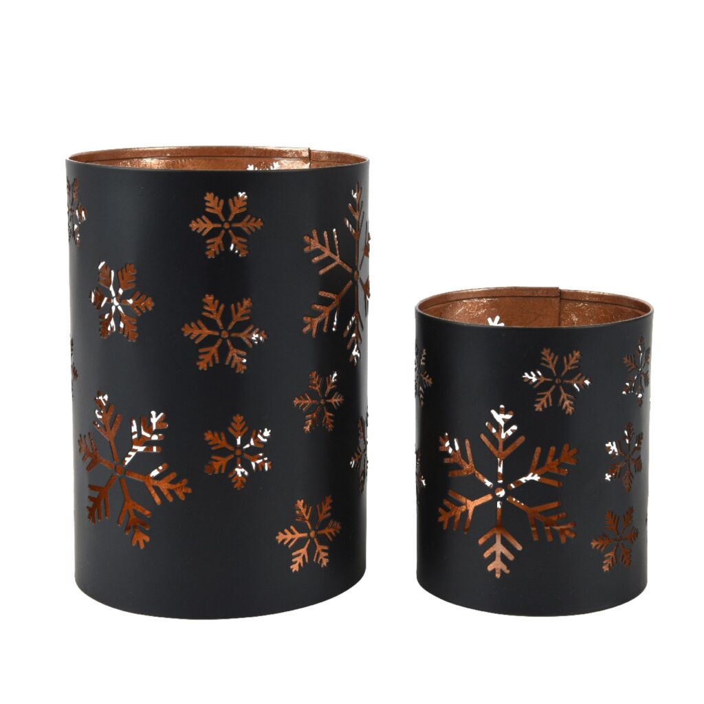 Andere Marken Eisen -Teelicht -Halter Schneeflocken 2 Stück schwarze Bronze