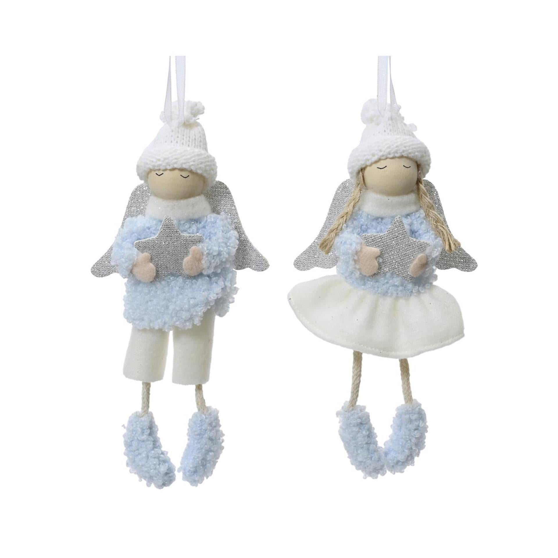 Decoris Weihnachtsanhänger Engel blau weiß 8x3x16cm