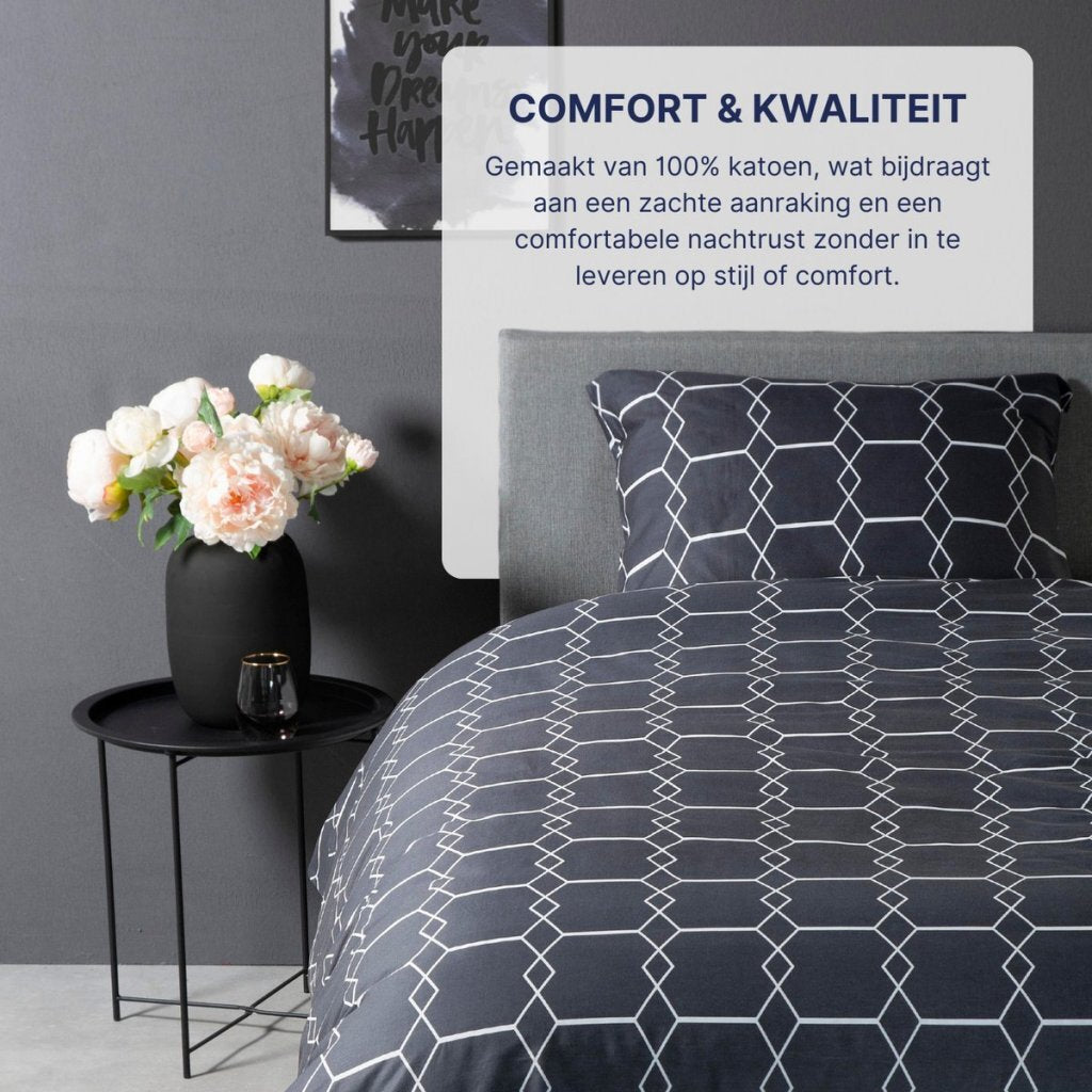 Zehn Cate Cotton Single Duvet Cover 140x200 220 cm Grafik -Anthrazit