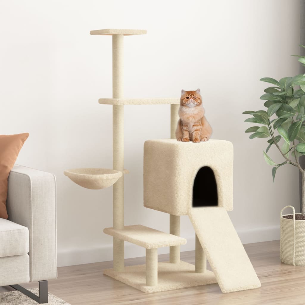 Vidaxl -Katzenmöbel mit Sisal -Kratzerpfosten 130,5 cm cremefarben -gerichtet