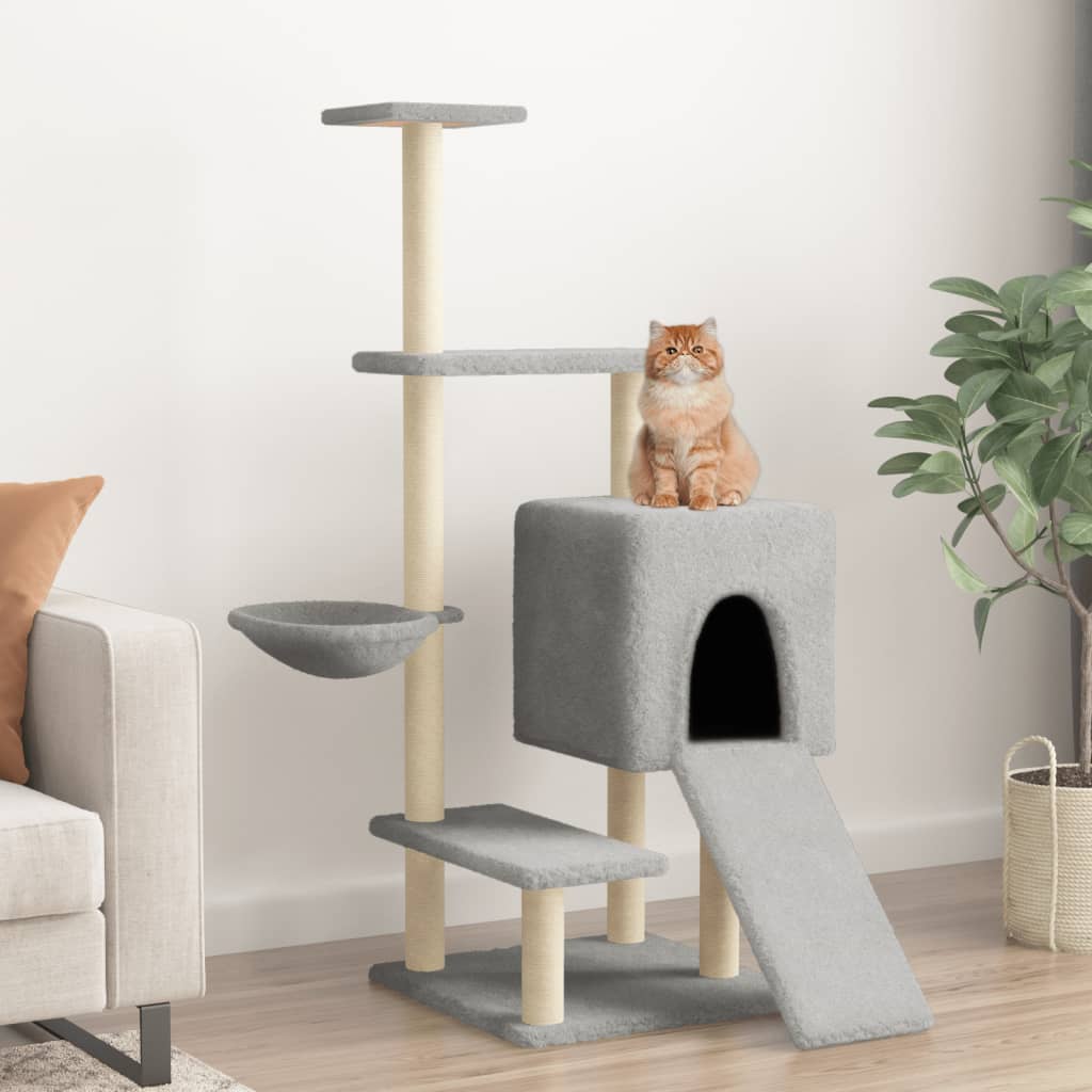 Vidaxl -Katzenmöbel mit Sisal -Kratzerpfosten 130,5 cm hellgrau