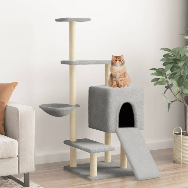 Vidaxl -Katzenmöbel mit Sisal -Kratzerpfosten 130,5 cm hellgrau