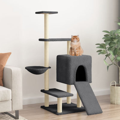 Vidaxl -Katzenmöbel mit Sisal -Kratzerpfosten 130,5 cm dunkelgrau