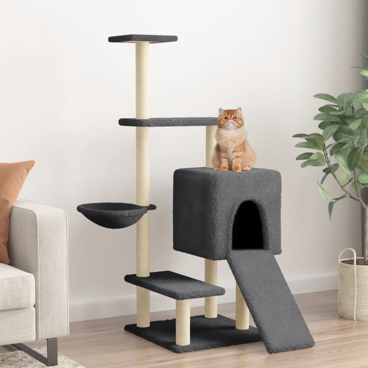 Vidaxl -Katzenmöbel mit Sisal -Kratzerpfosten 130,5 cm dunkelgrau