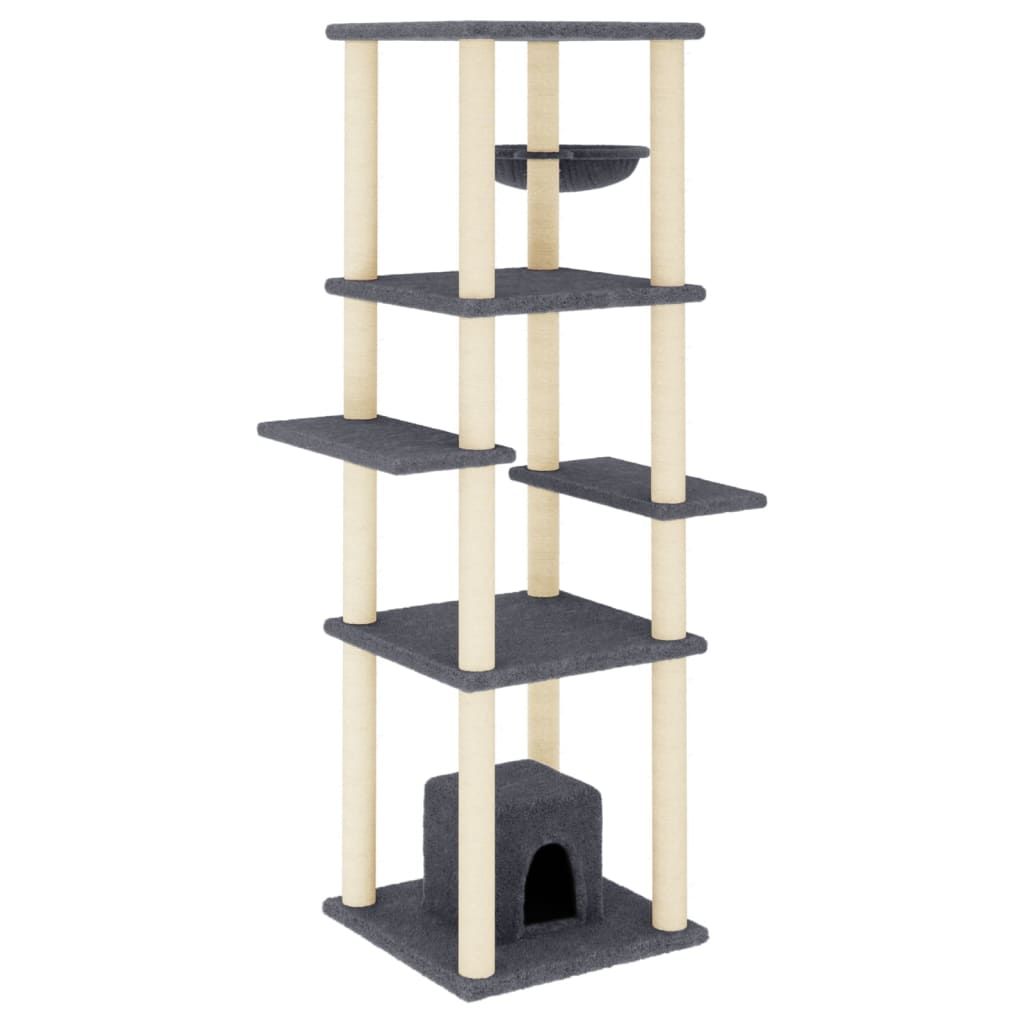 Vidaxl -Katzenmöbel mit Sisal -Kratzerpfosten 154 cm dunkelgrau
