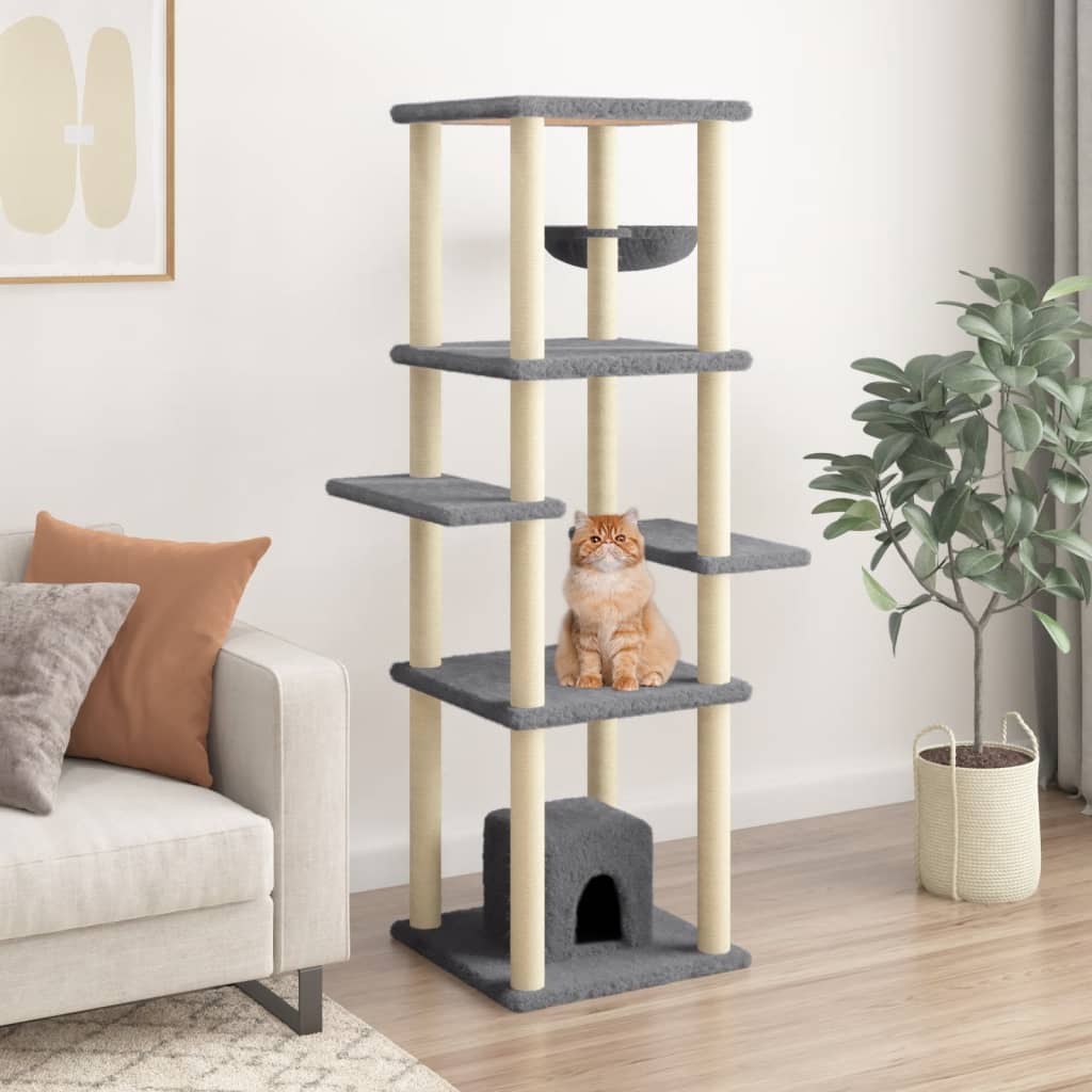 Vidaxl -Katzenmöbel mit Sisal -Kratzerpfosten 154 cm dunkelgrau