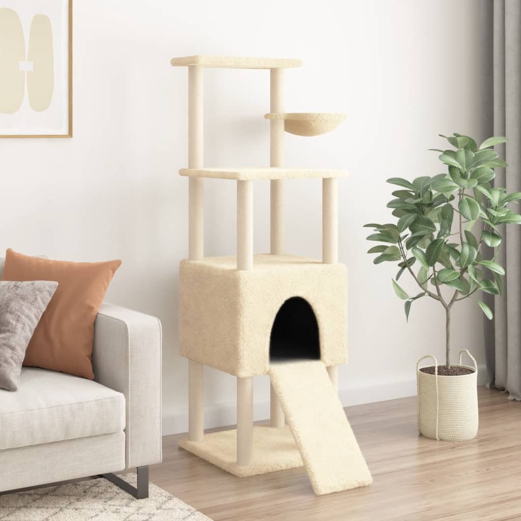 Vidaxl -Katzenmöbel mit Sisal -Kratzerpfosten 153 cm creme -gelenkt