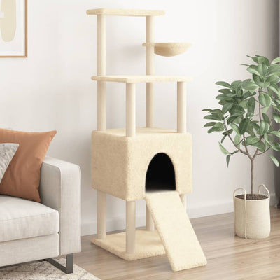 Vidaxl -Katzenmöbel mit Sisal -Kratzerpfosten 153 cm creme -gelenkt