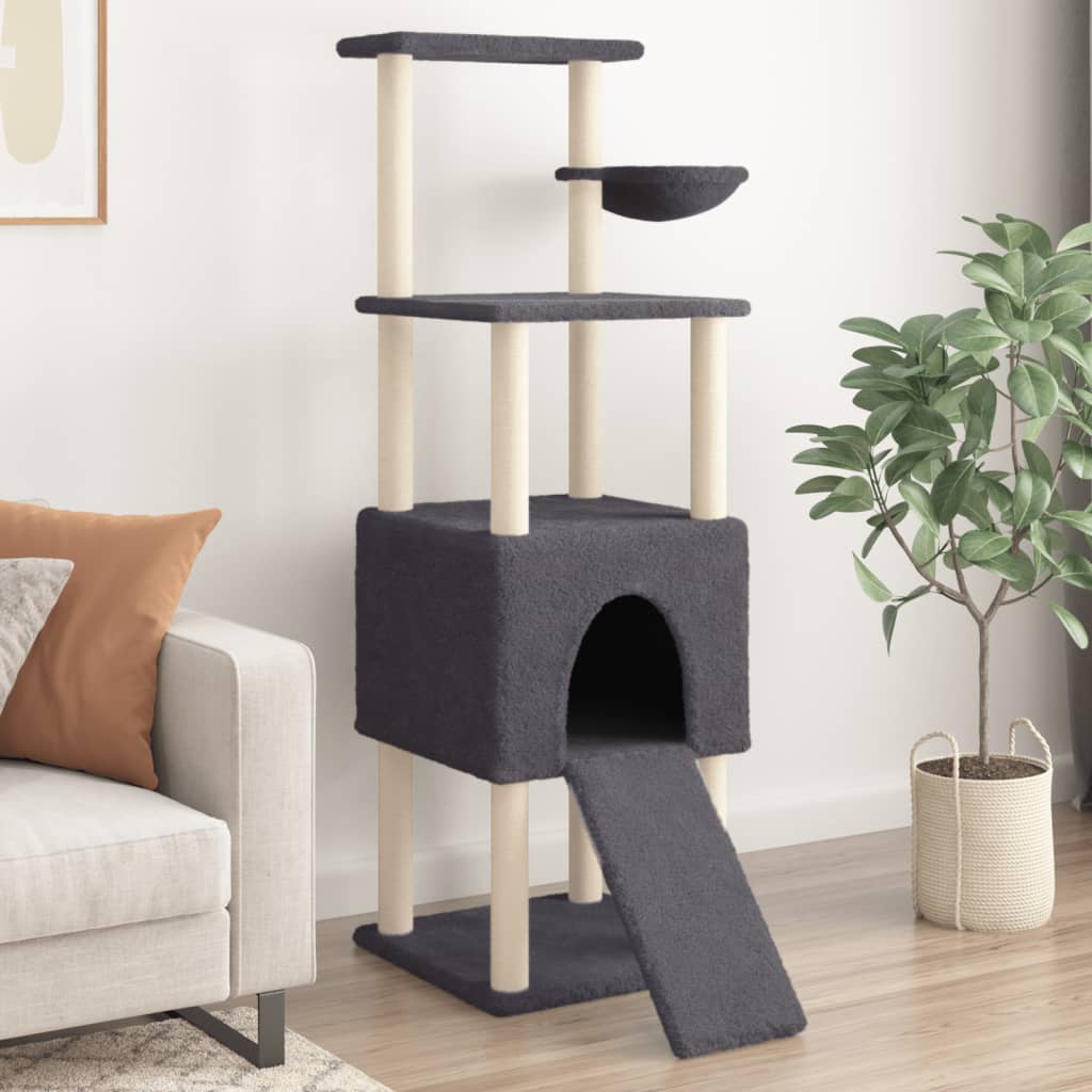 Vidaxl -Katzenmöbel mit Sisal -Kratzerpfosten 153 cm dunkelgrau