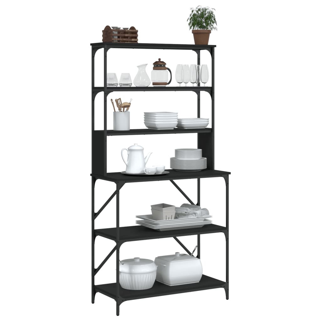 Vidaxl Bakkersrek 6-layer 90x40x180 cm verarbeitetes Holzschwarz
