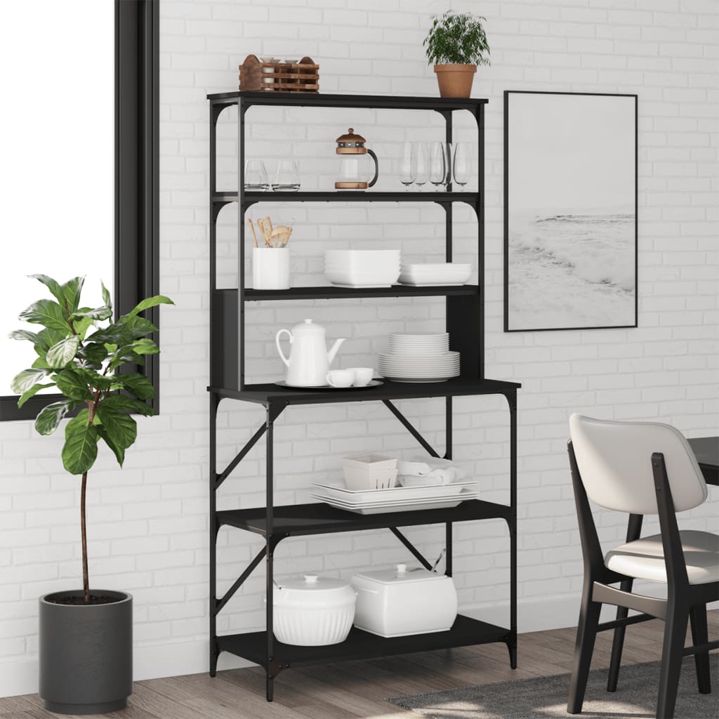 Vidaxl Bakkersrek 6-layer 90x40x180 cm verarbeitetes Holzschwarz
