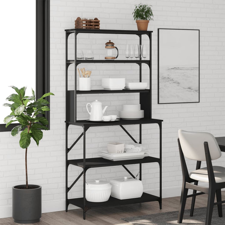 Vidaxl Bakkersrek 6-layer 90x40x180 cm verarbeitetes Holzschwarz