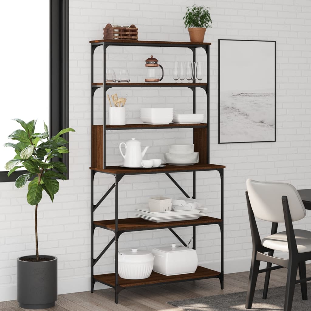 Vidaxl Bakers Rack 6-layer 90x40x180 cm verarbeitete Holzbraune Eiche Farbe