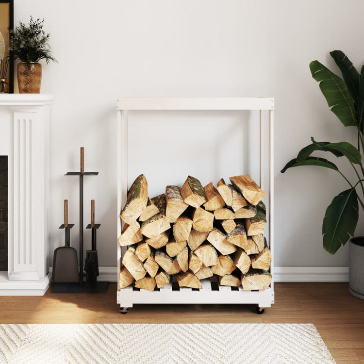 Vidaxl Holzblockhalter mit Rädern 76,5 x 40 x 108 cm Festkiefer weiß weiß