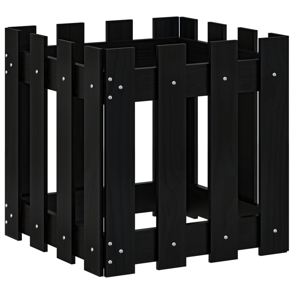 VIDAXL -Planungsbox mit Zaundesign 40x40x40 cm Festkiefer schwarz