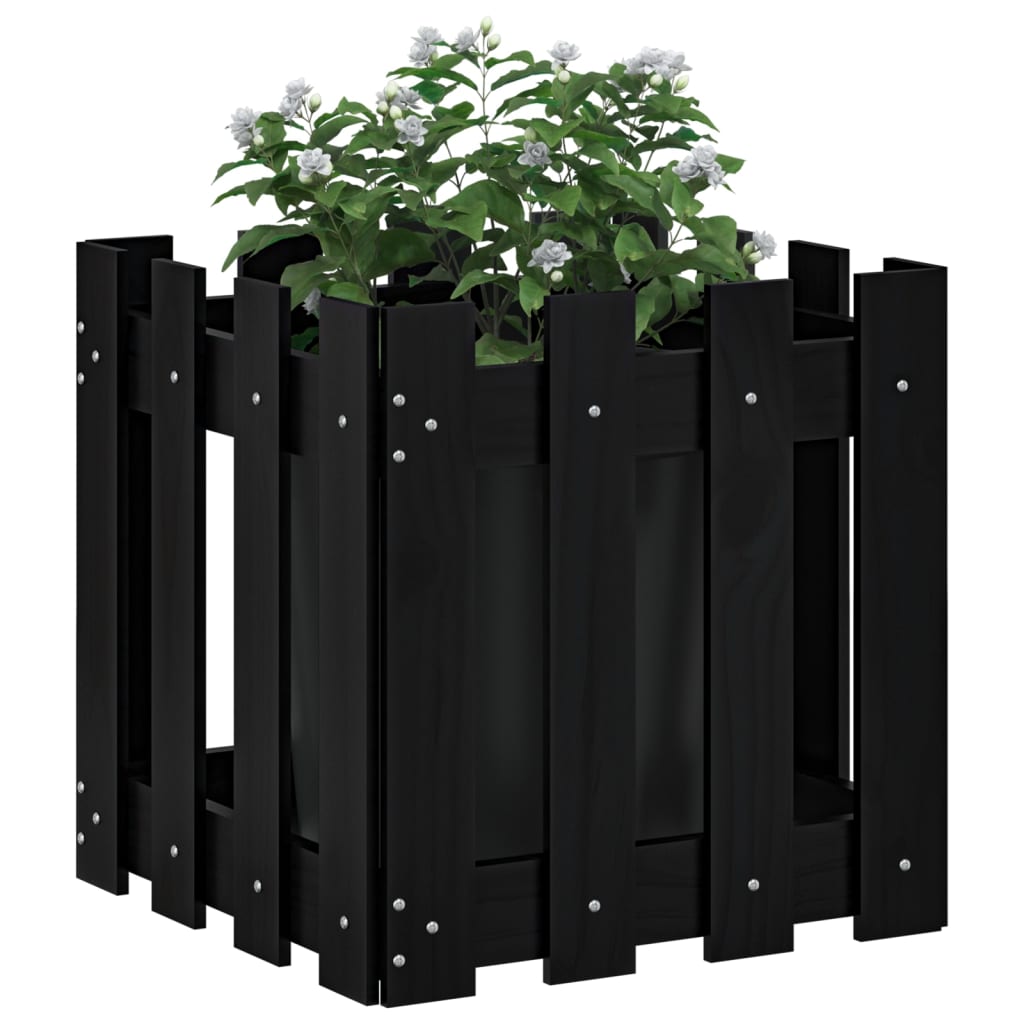 VIDAXL -Planungsbox mit Zaundesign 40x40x40 cm Festkiefer schwarz