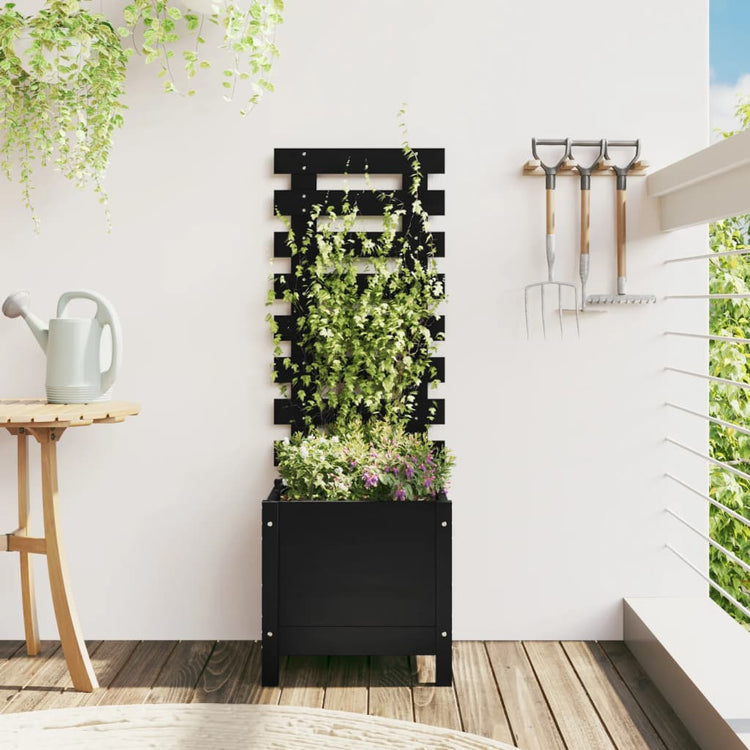 VIDAXL -Pflanzer mit Rack 39x39.5x114 cm Festkiefer Holz schwarz