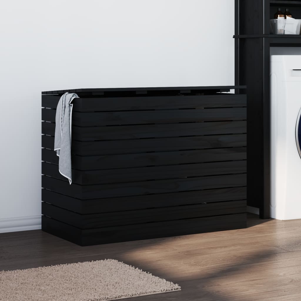 VIDAXL -Waschkorb 88.5x44x66 CM Solid Pine Schwarz