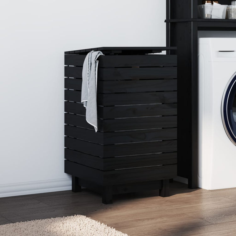 Vidaxl Waschkorb 44x44x76 CM Solid Pine Schwarz