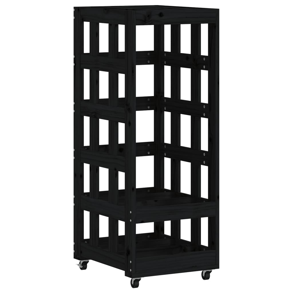 VIDAXL -Holzblockhalter mit Rädern 40 x 49 x 10 cm feste Kiefernkiefernschwarz