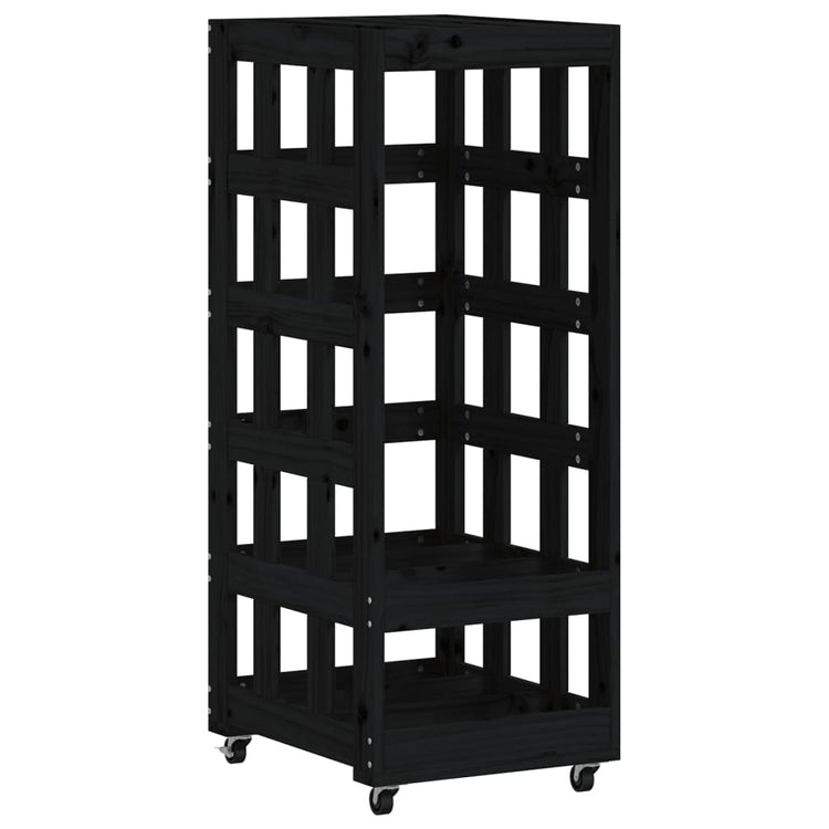 VIDAXL -Holzblockhalter mit Rädern 40 x 49 x 10 cm feste Kiefernkiefernschwarz