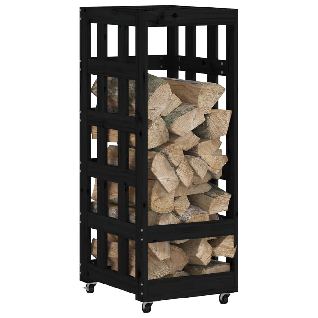VIDAXL -Holzblockhalter mit Rädern 40 x 49 x 10 cm feste Kiefernkiefernschwarz