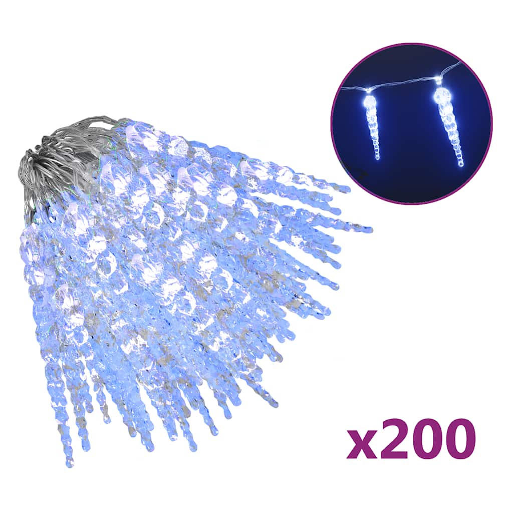 VidaXL Weihnachtsbeleuchtung Eiszapfen 200 blaue LEDs 20 m Acryl PVC