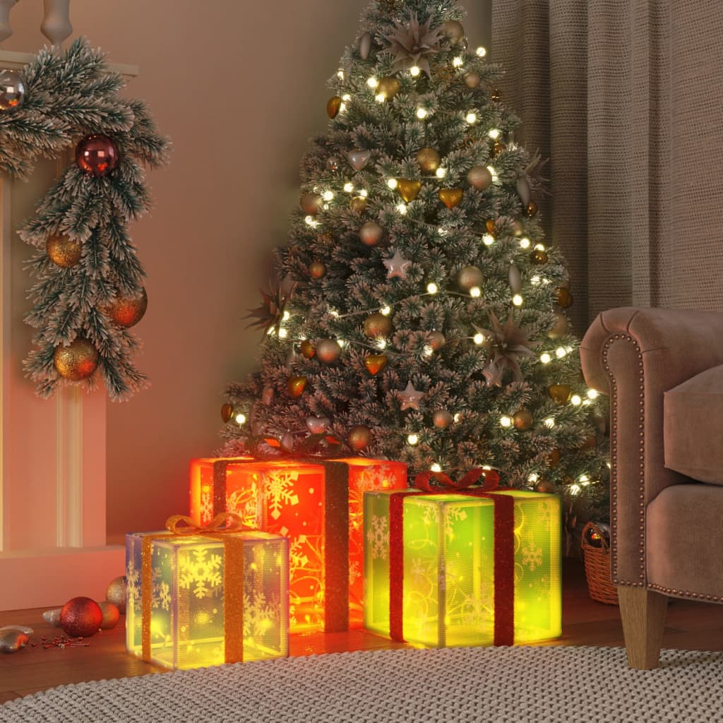 Vidaxl Weihnachten Figur Geschenkbox 3 St leichter 64 warm -weiße LEDs
