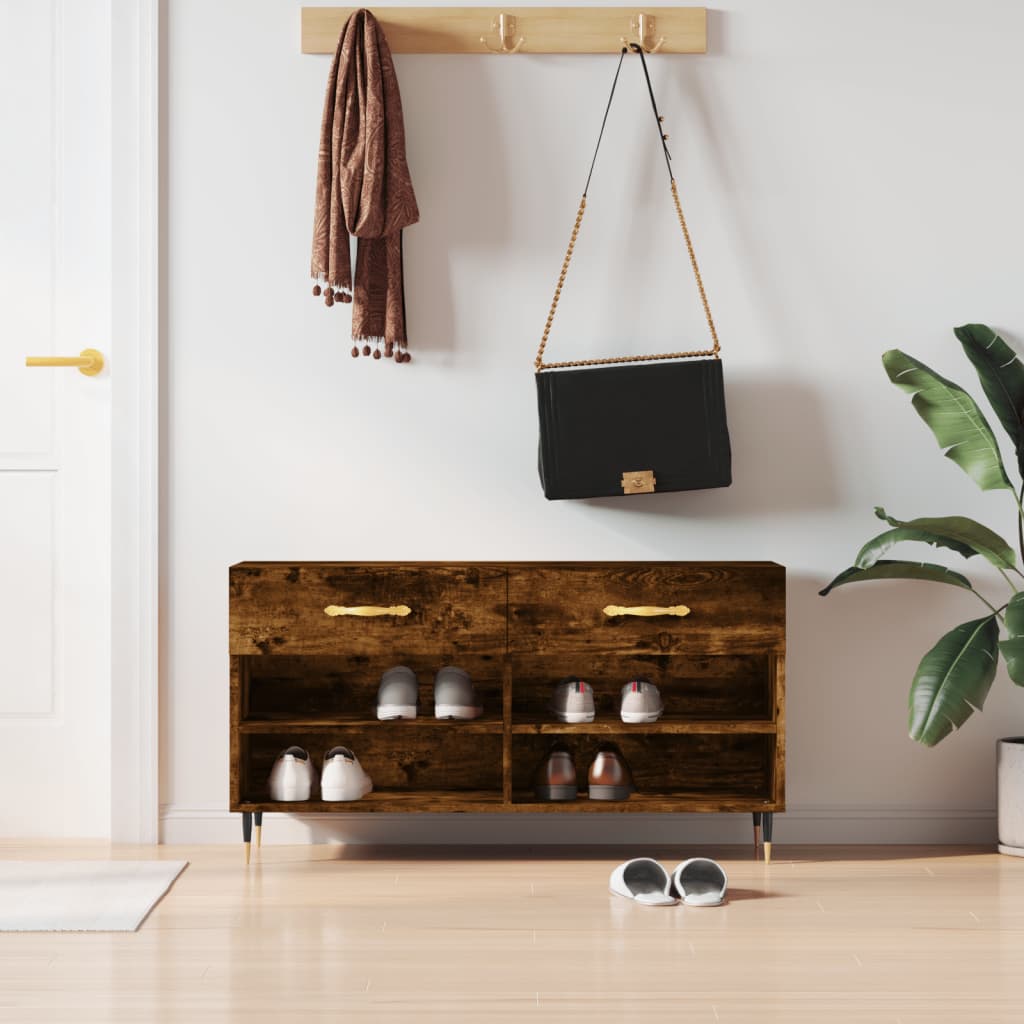 Vidaxl -Schuhsofa 102x35x55 cm verarbeiteter Holzgeräuchchen -Eiche gefärbt