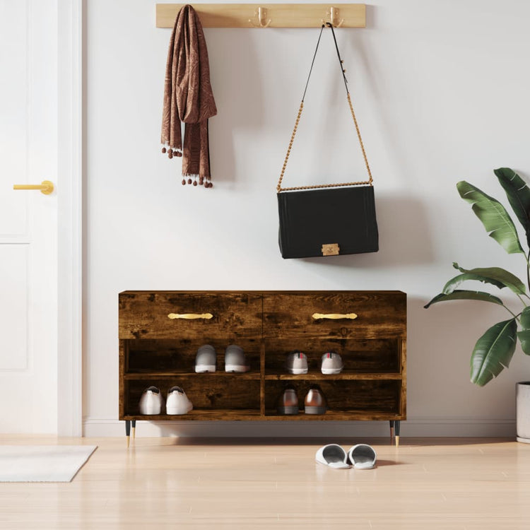 Vidaxl -Schuhsofa 102x35x55 cm verarbeiteter Holzgeräuchchen -Eiche gefärbt