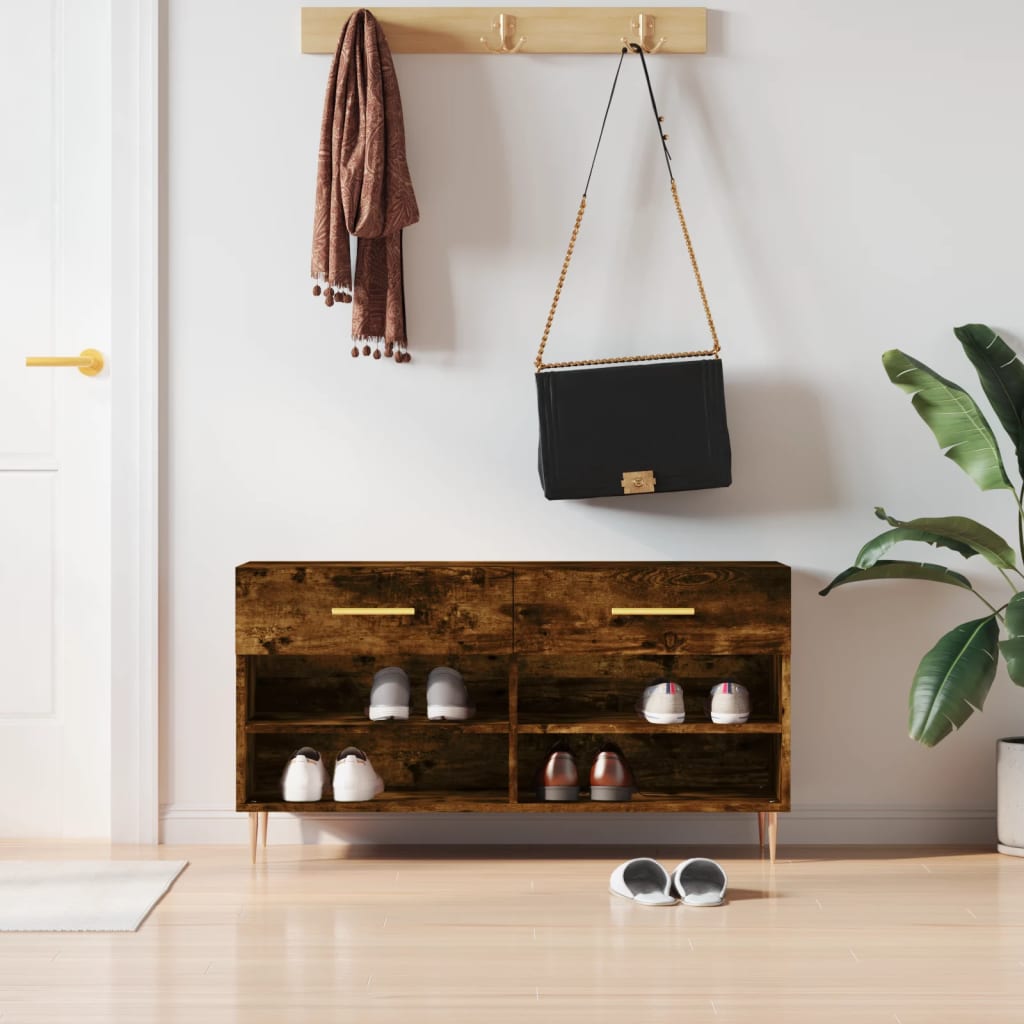 Vidaxl -Schuhsofa 102x35x55 cm verarbeiteter Holzgeräuchchen -Eiche gefärbt