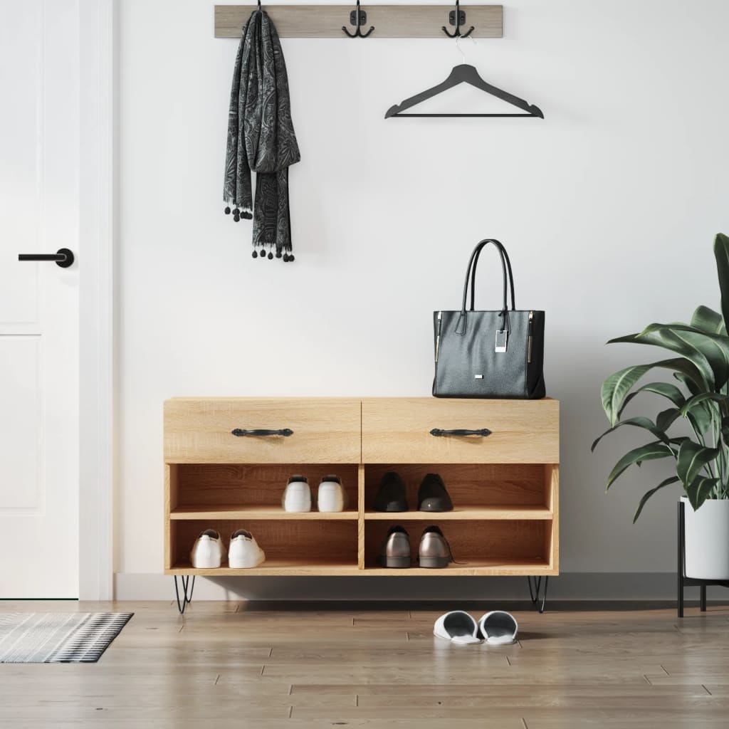 Vidaxl Schuhsofa 102x35x55 cm verarbeitetes Holz Sonoma Eichefarbe