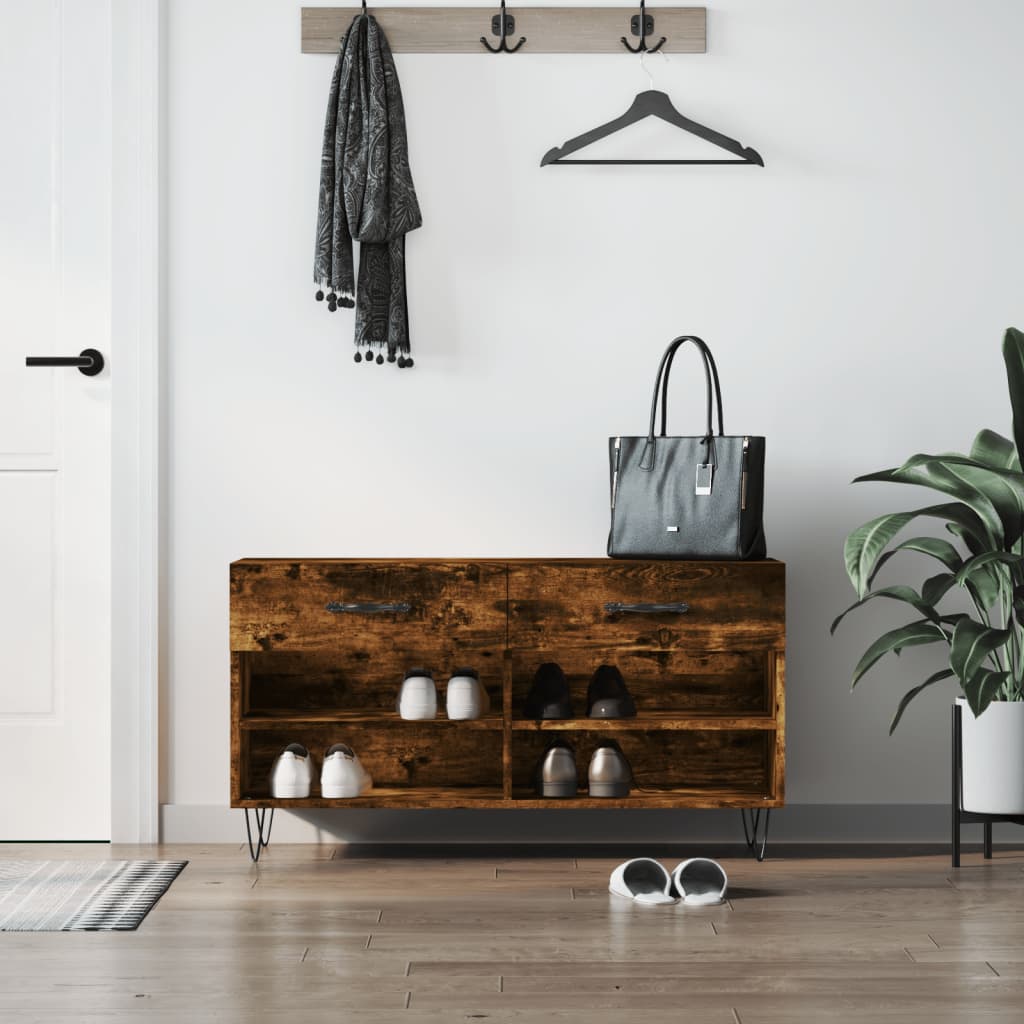 Vidaxl -Schuhsofa 102x35x55 cm verarbeiteter Holzgeräuchchen -Eiche gefärbt