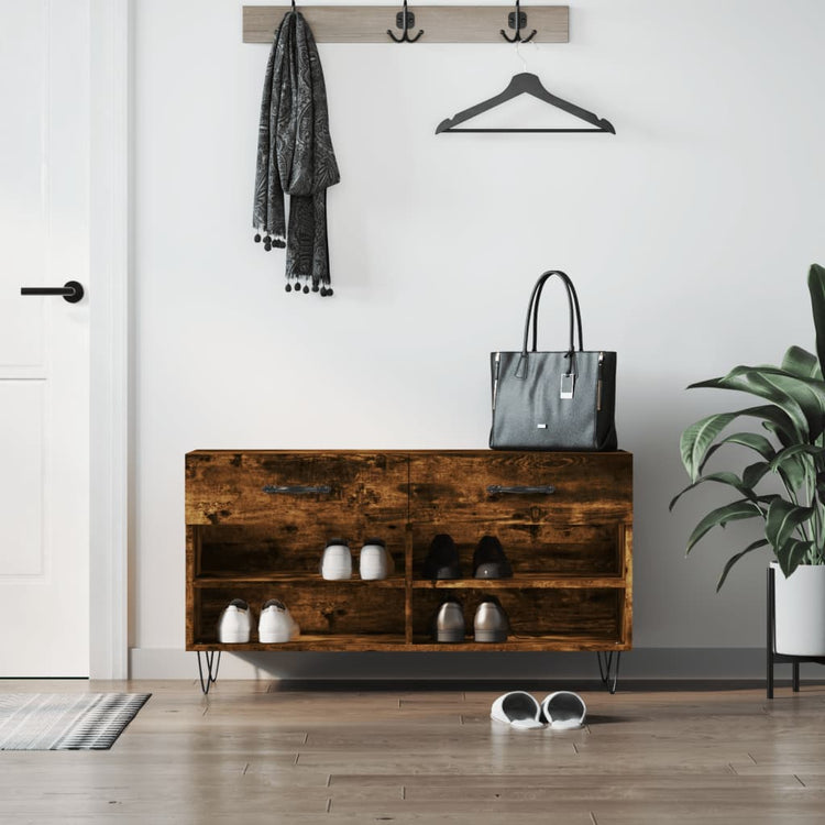 Vidaxl -Schuhsofa 102x35x55 cm verarbeiteter Holzgeräuchchen -Eiche gefärbt