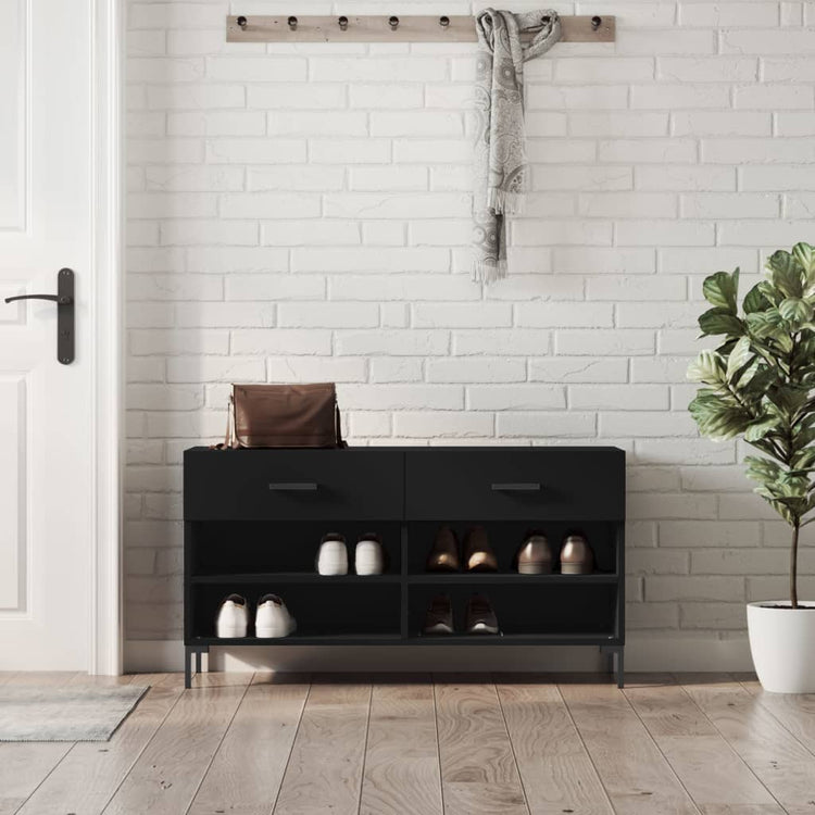 Vidaxl Schuhe Bank 102x35x55 cm verarbeitetes Holz schwarz