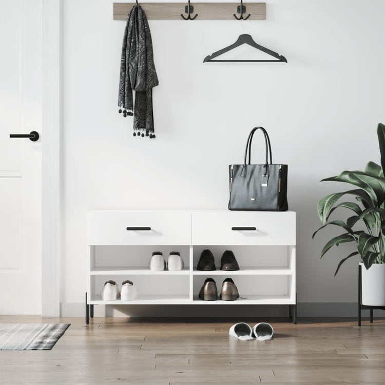 Vidaxl Schuhsofa 102x35x55 cm verarbeitetes Holz Hochglanz weiß