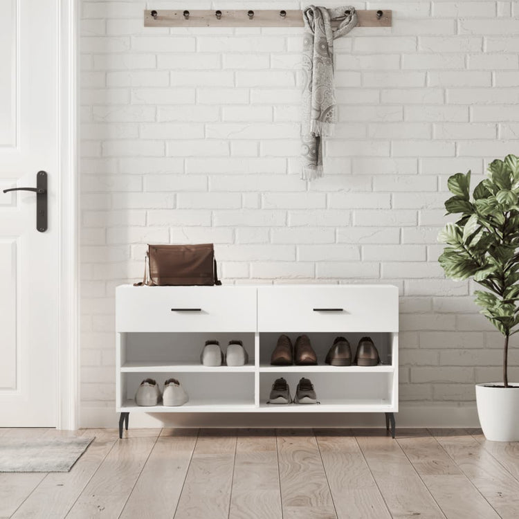 Vidaxl Schuhsofa 102x35x55 cm verarbeitetes Holz Hochglanz weiß