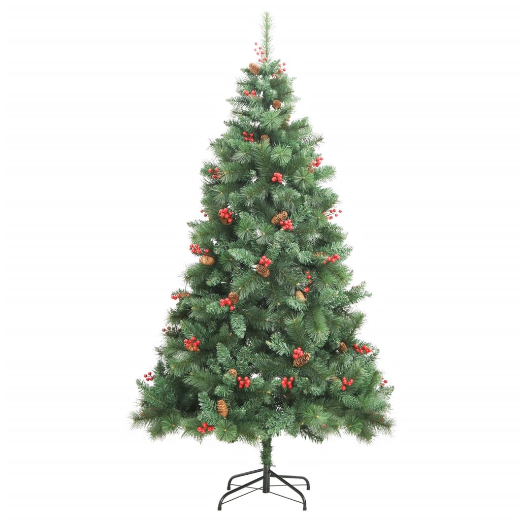Vidaxl Kunstkerstboom mit Scharnieren Kiefernkegel und Beeren 180 cm