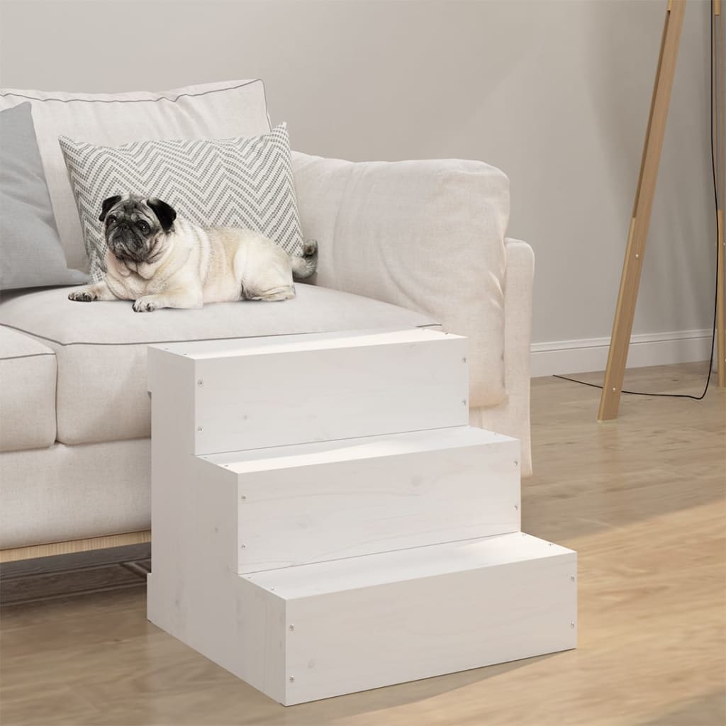 VIDAXL PET -Treppe 40x37,5x35 cm Festkiefer weiß