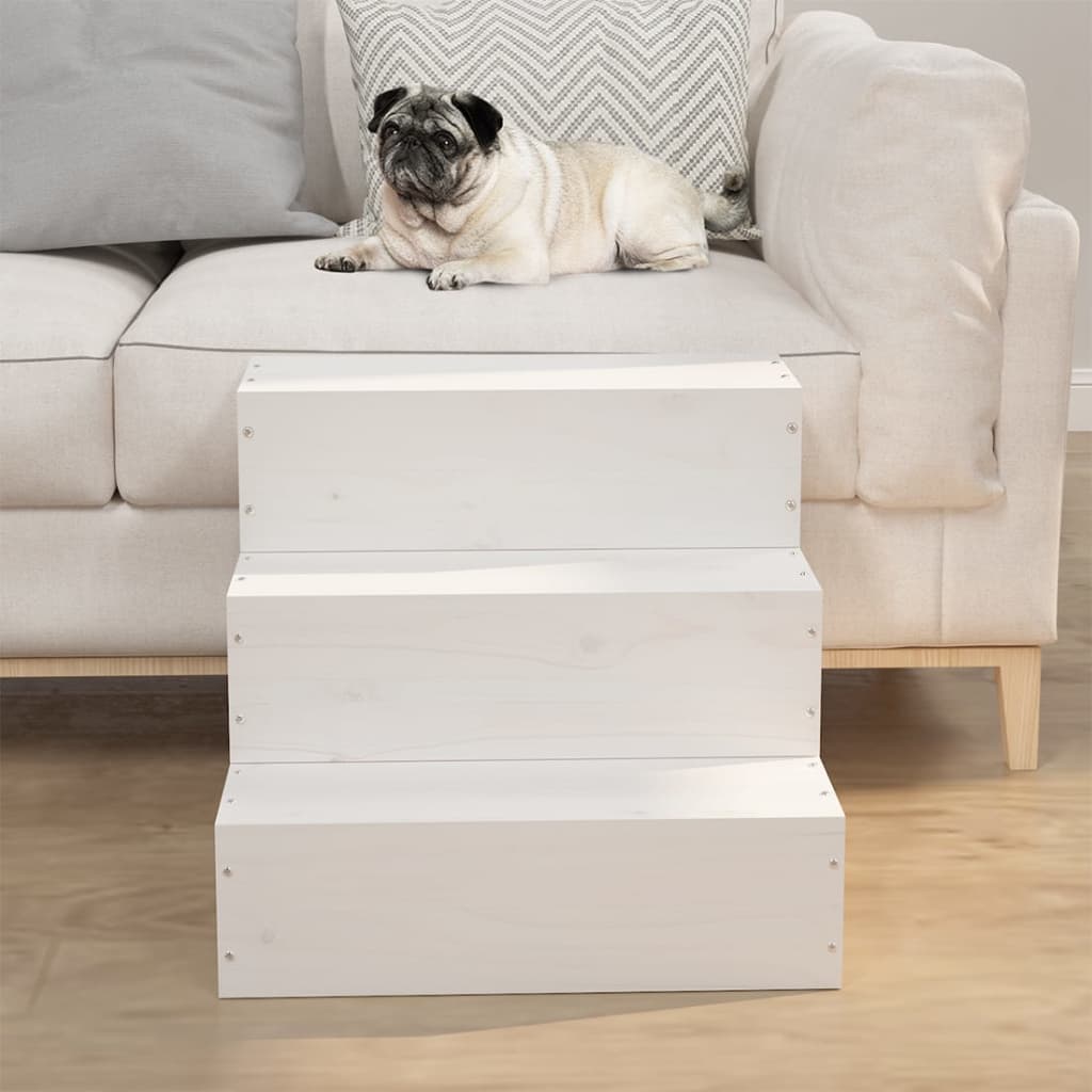 VIDAXL PET -Treppe 40x37,5x35 cm Festkiefer weiß