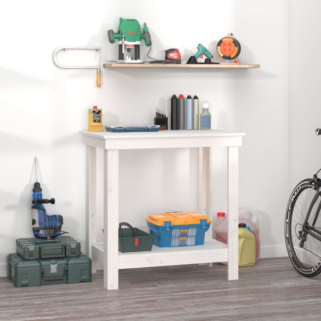 Vidaxl Workbench 80x50x80 cm Festkiefer weiß
