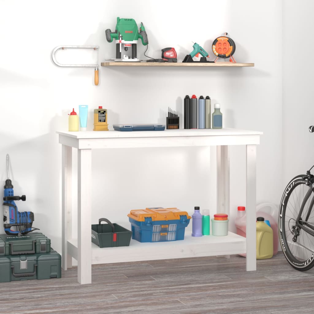 Vidaxl Workbench 110x50x80 cm Festkiefer weiß