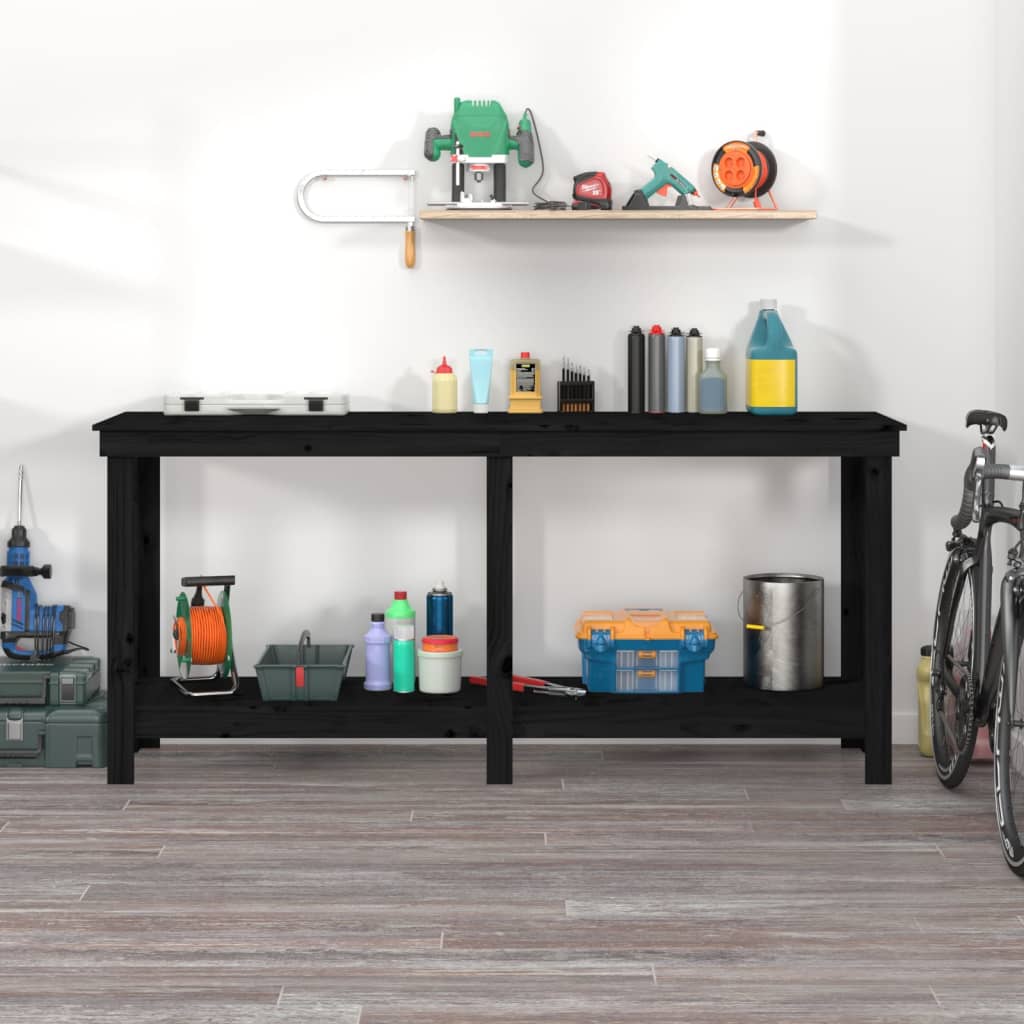 Vidaxl Workbench 180x50x80 cm Festkiefer schwarz