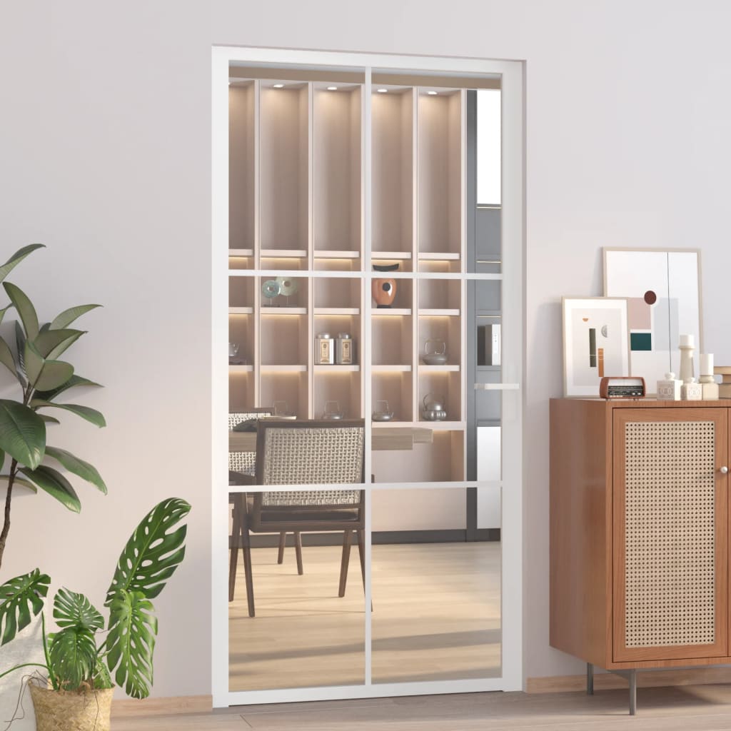 VIDAXL Innenür 102,5x201,5 cm ESG -Glas und Aluminium weiß