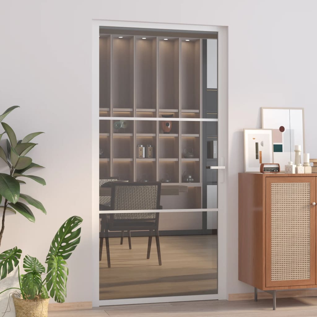 VIDAXL Innenür 102,5x201,5 cm ESG -Glas und Aluminium weiß