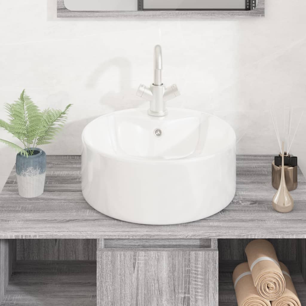 VIDAXL WASHBAIN 40x14,5 cm rund Keramik Weiß
