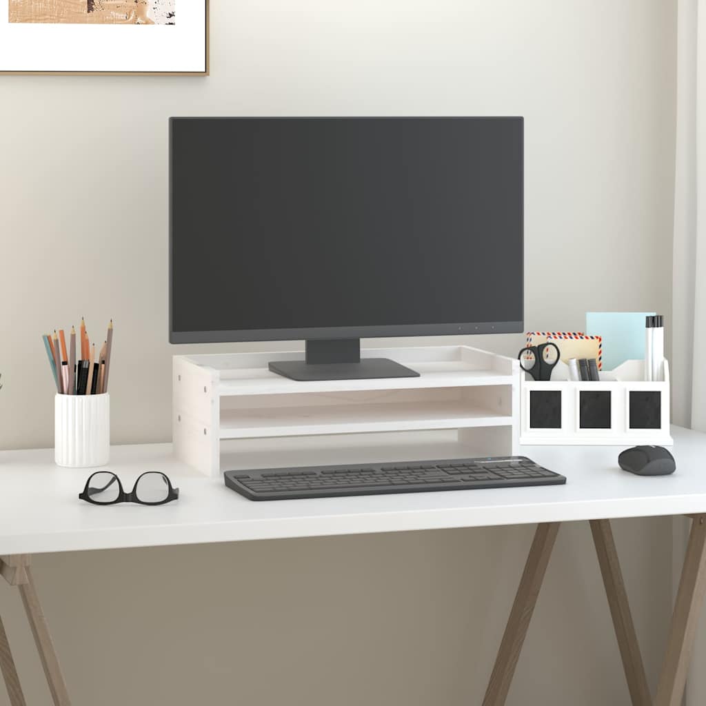 VidaXL Monitorständer 50x24x16 cm massives Kiefernholz weiß