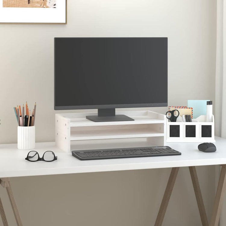 VidaXL Monitorständer 50x24x16 cm massives Kiefernholz weiß