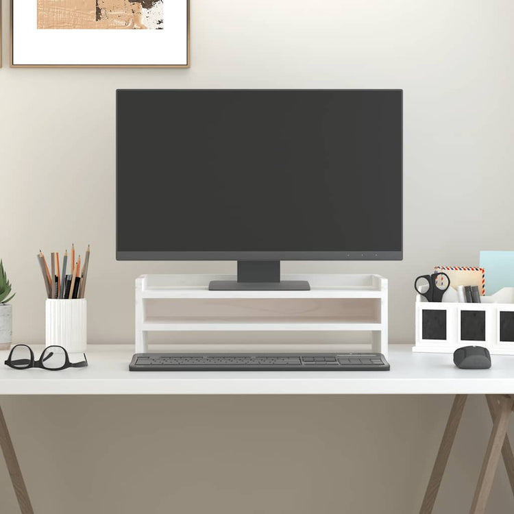 VidaXL Monitorständer 50x24x16 cm massives Kiefernholz weiß